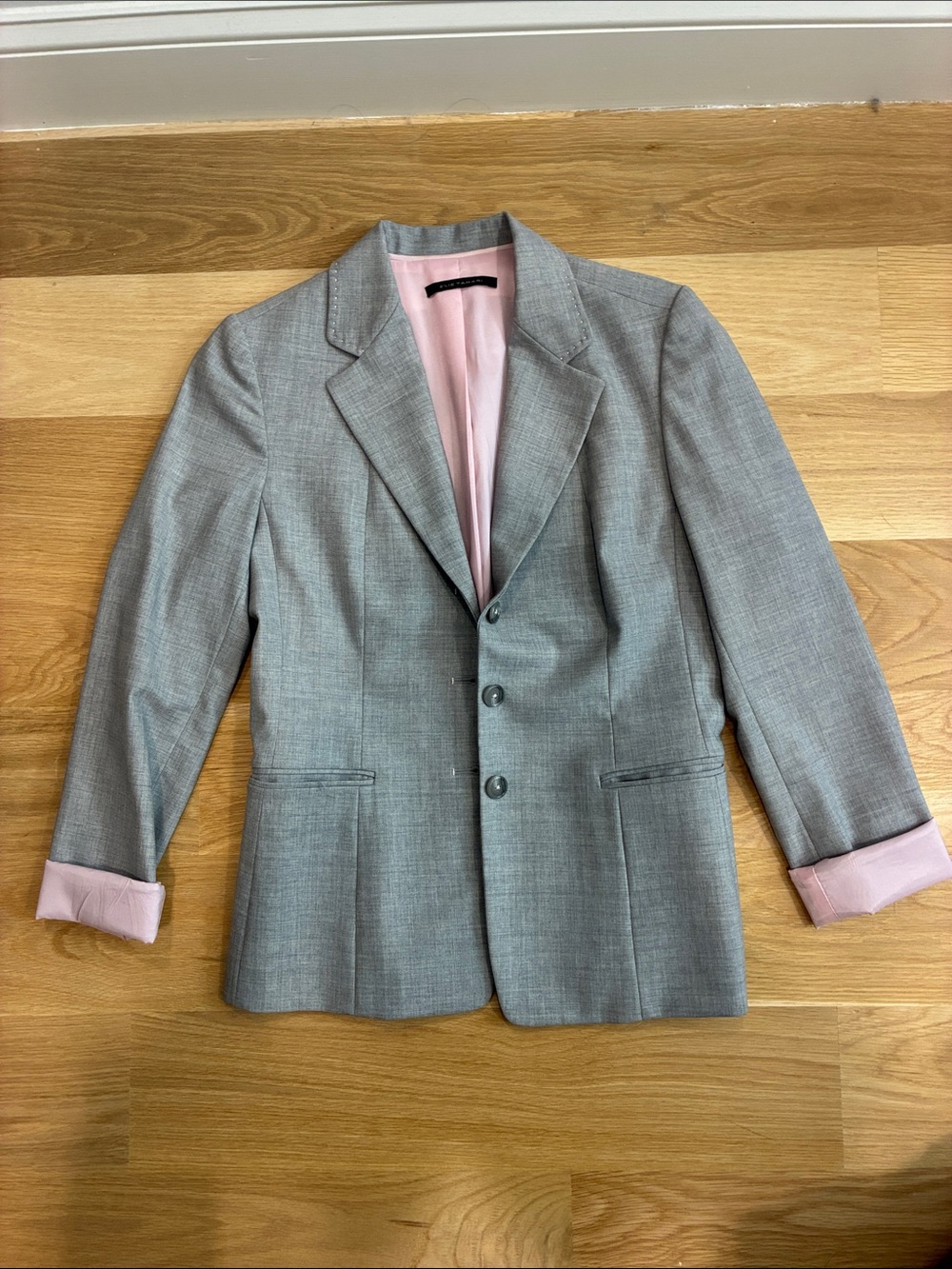 Elie Tahari Gray Blazer with Pink Lining